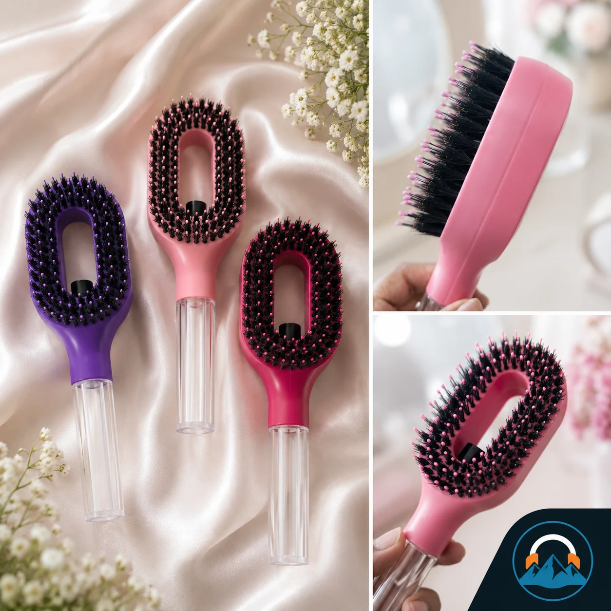 boar bristle water spray hair comb purple pink