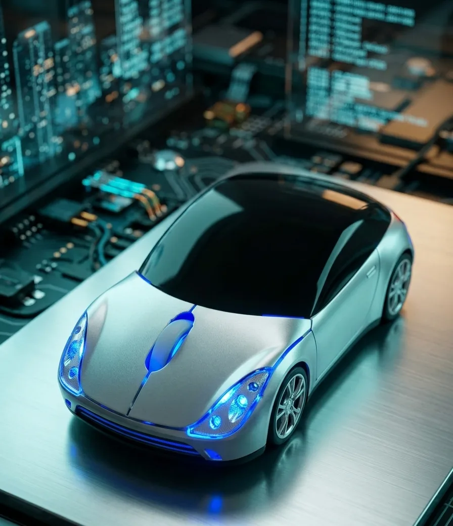 Futuristic car mouse on circuit board