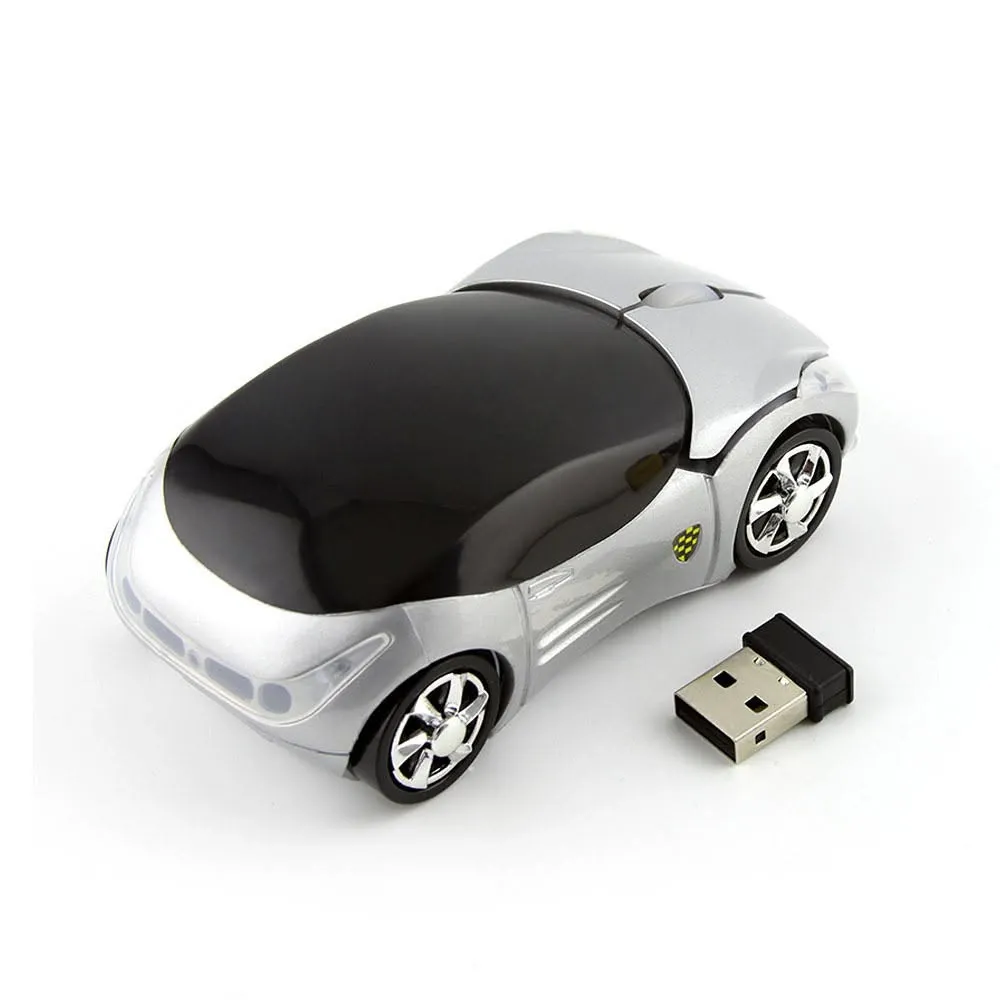 Silver car shaped wireless mouse with receiver